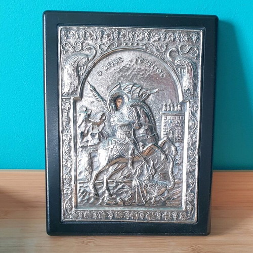 Silver icon of Saint George like new, 950 silver, 18×23 cm