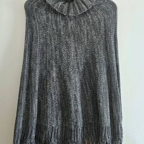 Grey poncho with rolled neck, size Small/Medium, made in Italy