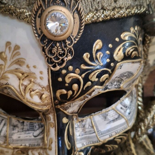 Venetian Jester Mask handmade, like new, with Swarovski vintage details