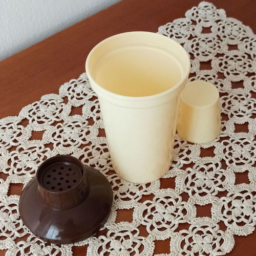 Cocktail shaker plastic beige with brown 1960's vintage new Greek made
