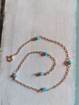 Silver 925 anklet with turquoise synthetic beads new