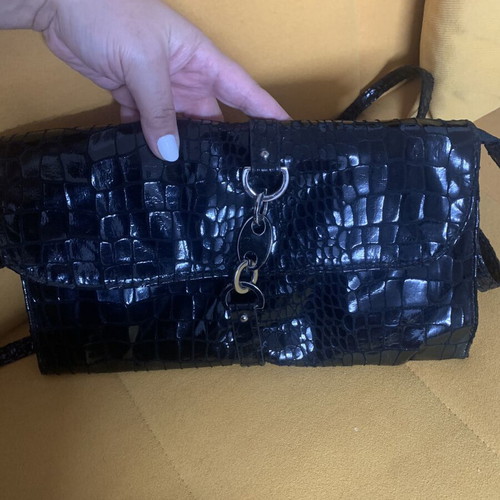 Black Croco Envelope Bag crossbody like new, patent leather