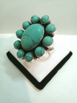 Navaho silver 9.25 ring with turquoise stones