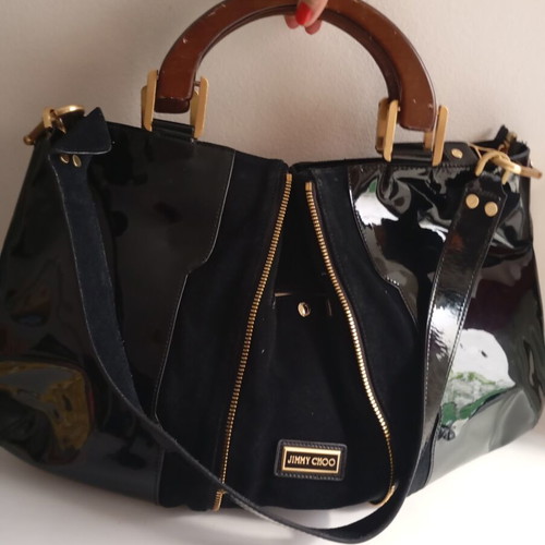 Jimmy Choo Maia leather shoulder bag used, black, 50x31 cm
