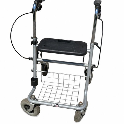 Rollator walking frame used with seat and hand brakes
