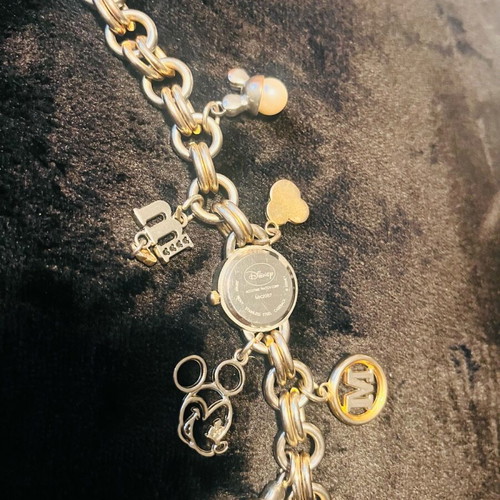 Mickey Mouse charm bracelet watch used, Disney silver tones