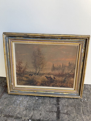 Πίνακας τοπίου με vintage κορνίζα σε χρυσό και σκούρο γκρι
