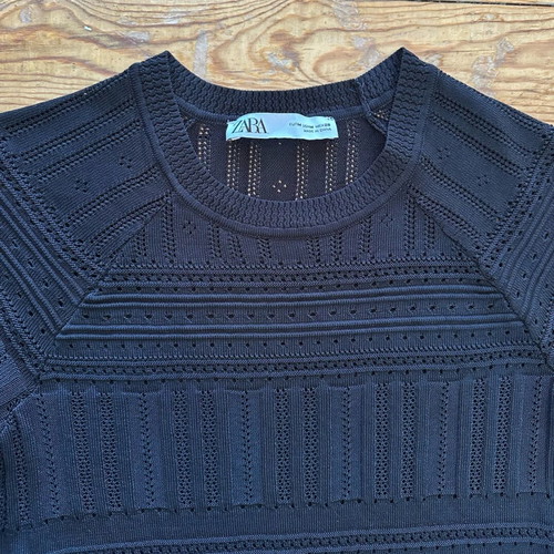ZARA Black Knitted Short-Sleeve Blouse Like New, Size M