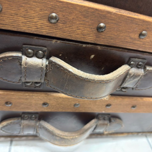 Vintage trunk used, leather and wood