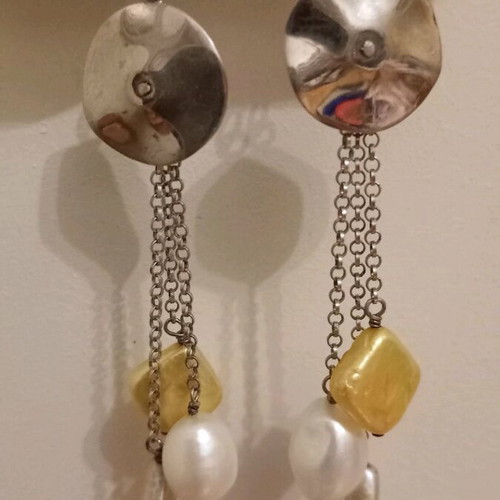Handmade silver 925 dangling earrings with natural pearls like new