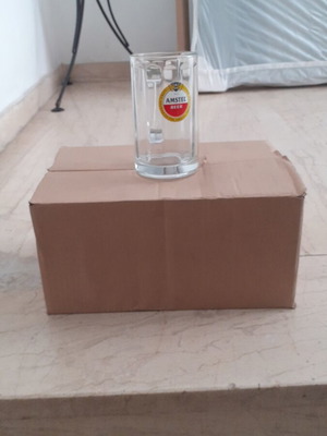 Amstel beer glasses set of 6 new, 300 ml thick glass with handle