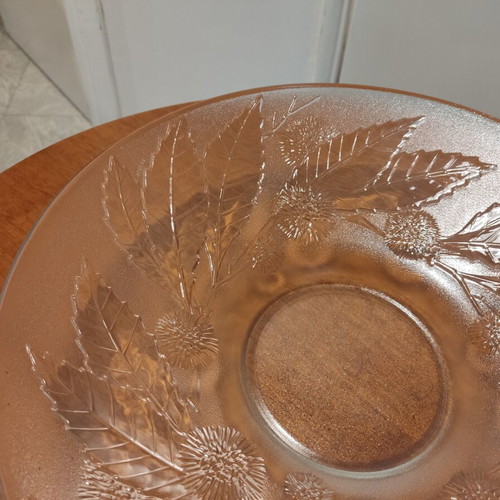 Luminarc vintage glass fruit bowl with embossed leaf and chestnut design, 34cm