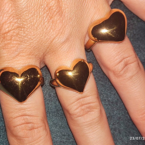 Stainless Steel Rings new, gold color, heart shape, set of 3