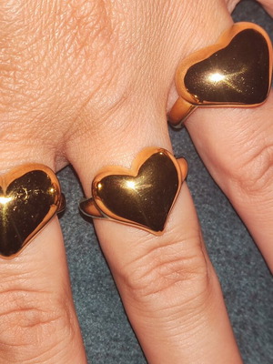 Stainless Steel Rings new, gold color, heart shape, set of 3