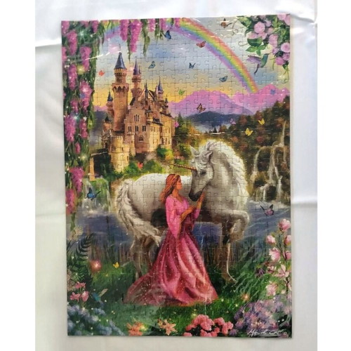 Framed Fairy and Unicorn artwork like new, 35x50cm with framed puzzle