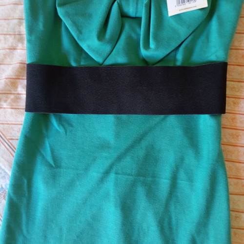 BSB mini elegant dress in petrol green with black belt and straps