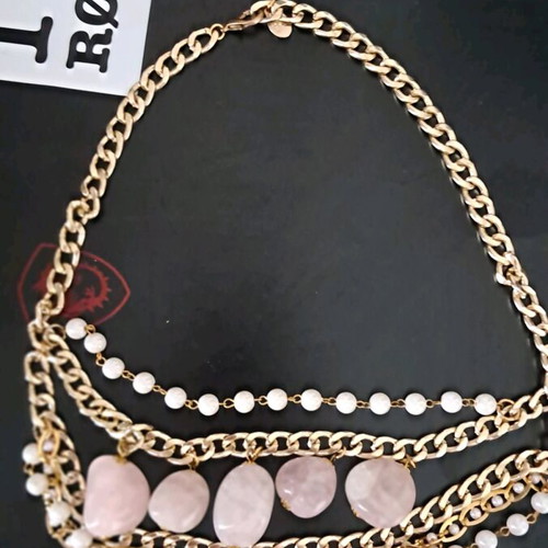 Necklace new multi-layered, pink and gold