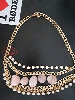 Necklace new multi-layered, pink and gold
