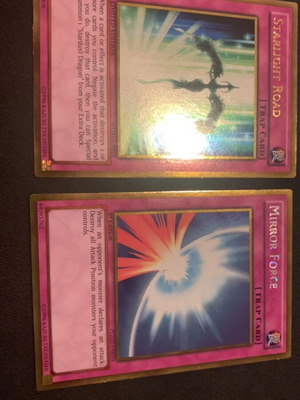 Mirror Force and Starlight Road Gold like new, vintage Yugioh