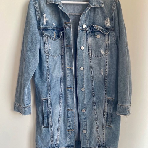 Long denim jacket distressed style size M