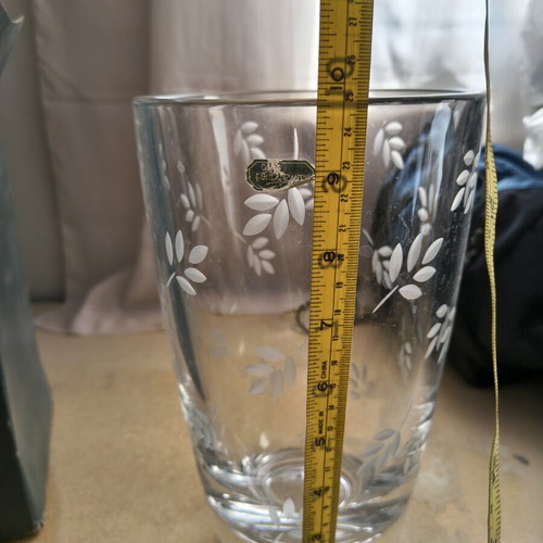 Vintage crystal vase J.G. Durand with engraved leaves, France