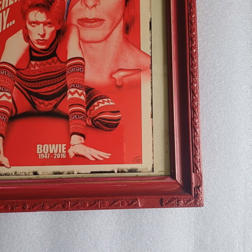 Handmade Bowie frame in red with Space Oddity lyrics new
