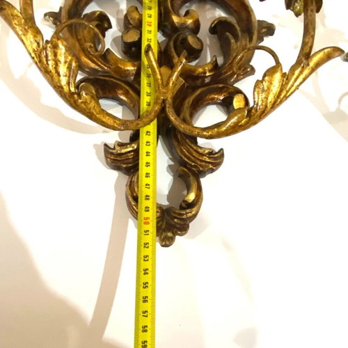 Pair of 2 French wall sconces used, gilded wood and iron