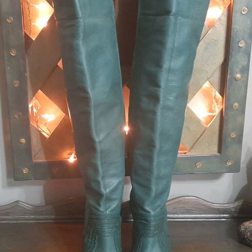 Miss Sixty over the knee boots used, genuine leather green petrol