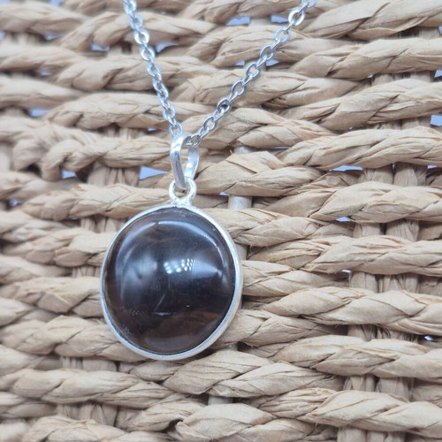 Smoked Quartz Silver 925 Round Pendant Oval Cabochon Crystal new