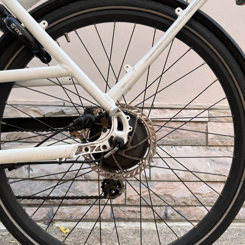 Electric City Bike white ebike used with battery and LED lights