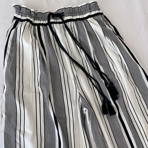 Zara striped pants with waist tie and tassels