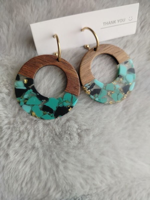 Natural Glow Earrings made of wood, resin and gold leaves, custom order