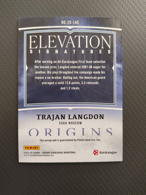 Trajan Langdon Euroleague Origins 25-26 κάρτα με αυτόγραφο /99