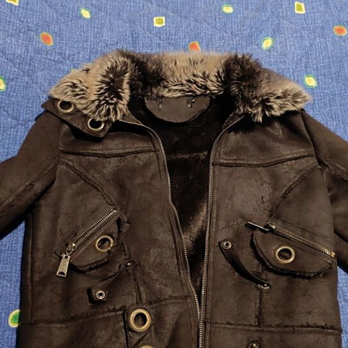Leather jacket with fur lining medium size like new, brown