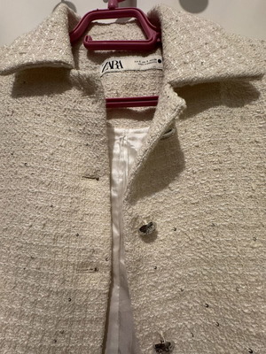 Zara bouclé jacket used with sequin details, beige, size S