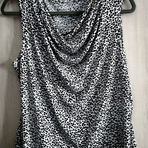 Blouse sleeveless with cowl neck, one size, like new, black and white print