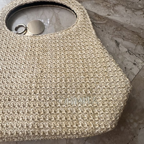 Paco Rabanne Olympea beige straw handbag with keychain