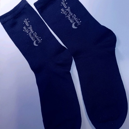 High rise women's socks new, blue with silver pattern, cotton