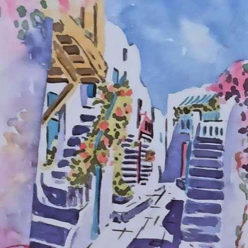 Signed Kantouni Watercolor on Cardboard with Frame new
