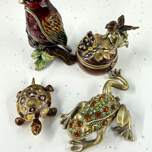 Vintage Handcrafted Trinket Box Collection with Bird, Fairy, Turtle & Frog