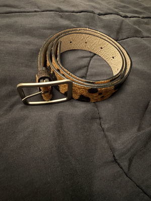 Pony skin belt used with animal print, black and brown
