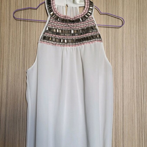 Women's top with sequins used, white with pink embroidery, size M