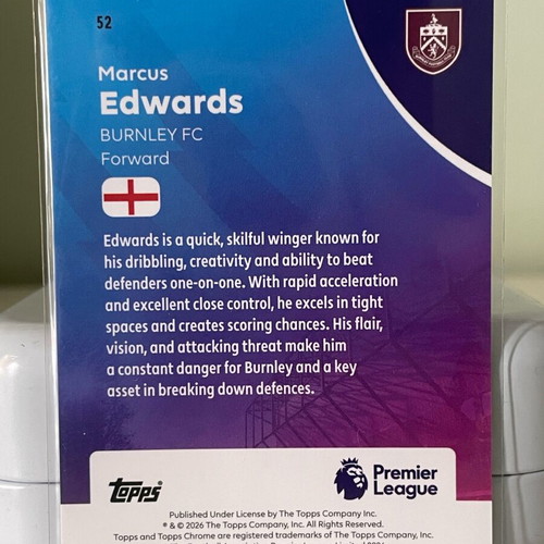 Topps Chrome Premier League κάρτα Marcus Edwards καινούργια, περιορισμένη 50
