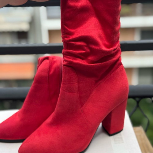 Red ankle boots like new, size 39, 8 cm heel