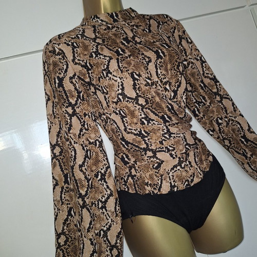 Animal Print Chiffon Long Sleeve Bodysuit Shein size medium, like new, brown