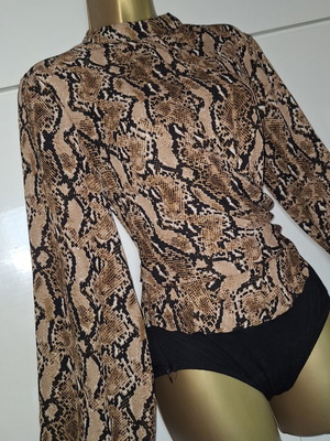 Animal Print Chiffon Long Sleeve Bodysuit Shein size medium, like new, brown