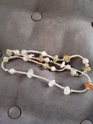 Handmade necklace used long agate with suede cord