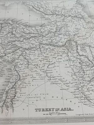 Authentic 1850 map of Turkey in Asia showing Cyprus and eastern coasts