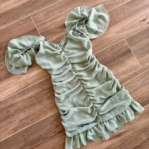 Zara mini dress ruffles size S green like new