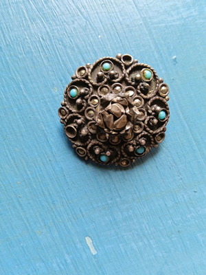 Antique silver brooch handmade 800, used, missing stones
